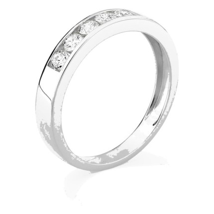 Anillo de oro blanco 9K con 5 diamantes creados 0,50 ct en engaste carril