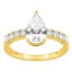 Anel solitário acompanhado em ouro amarelo 18K com diamantes criados 1,82 ct lapidação pera