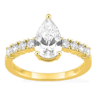 Anillo solitario acompañado de oro amarillo 18K con diamantes creados 1,82 ct talla pera