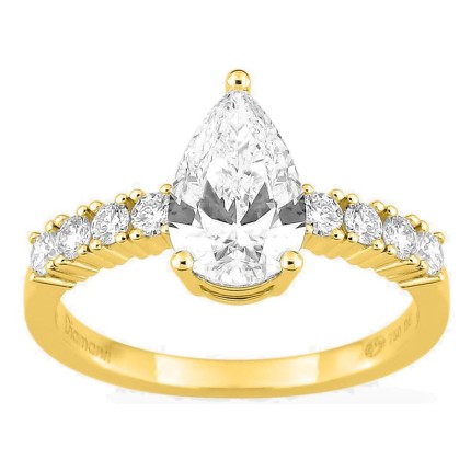 Anillo solitario acompañado de oro amarillo 18K con diamantes creados 1,82 ct talla pera