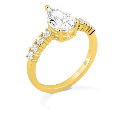 Anel solitário acompanhado em ouro amarelo 18K com diamantes criados 1,82 ct lapidação pera