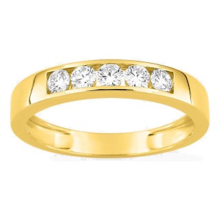 Anel em ouro amarelo 9K com 5 diamantes criados 0,50 ct em cravação carril