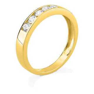 Anel em ouro amarelo 9K com 5 diamantes criados 0,50 ct em cravação carril
