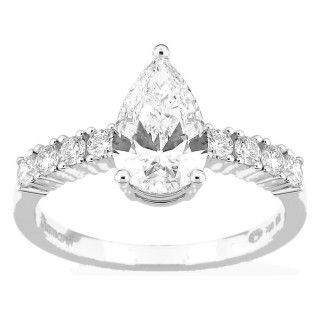 Anillo solitario acompañado de oro blanco 18K con diamantes creados 1,82 ct talla pera