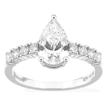 Anillo solitario acompañado de oro blanco 18K con diamantes creados 1,82 ct talla pera