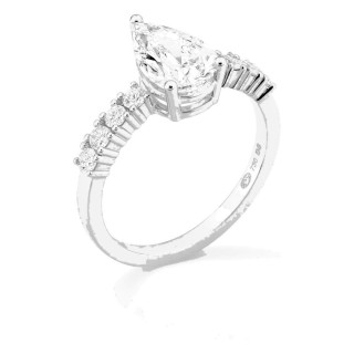 Anillo solitario acompañado de oro blanco 18K con diamantes creados 1,82 ct talla pera