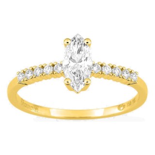 Anillo solitario acompañado de oro amarillo 18K con diamantes creados 0,63 ct talla marquesa