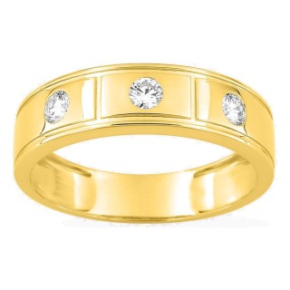 Anillo de oro amarillo 9K con 3 diamantes creados 0,30 ct en engaste cerrado