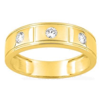 Anel em ouro amarelo 9K com 3 diamantes criados 0,30 ct em cravação fechada
