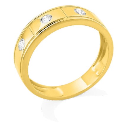 Anel em ouro amarelo 9K com 3 diamantes criados 0,30 ct em cravação fechada