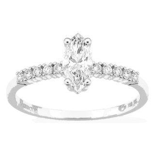 Anel solitário acompanhado em ouro branco 18K com diamantes criados 0,63 ct lapidação marquise