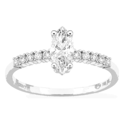 Anel solitário acompanhado em ouro branco 18K com diamantes criados 0,63 ct lapidação marquise