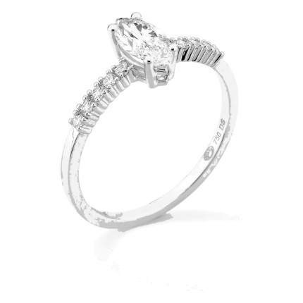 Anillo solitario acompañado de oro blanco 18K con diamantes creados 0,63 ct talla marquesa