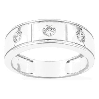 Anillo de oro blanco 9K con 3 diamantes creados 0,45 ct en engaste cerrado