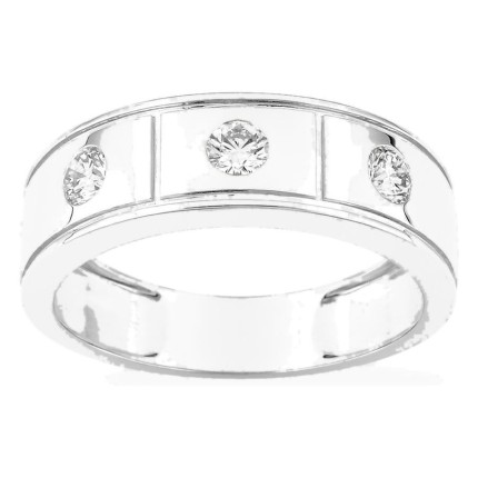 Anillo de oro blanco 9K con 3 diamantes creados 0,45 ct en engaste cerrado