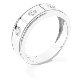 Anel em ouro branco 9K com 3 diamantes criados 0,45 ct em cravação fechada