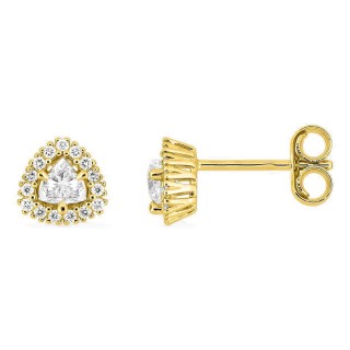 Brincos de pressão em ouro amarelo 9K com diamantes criados 0,27 ct e centro de lapidação trillion em halo