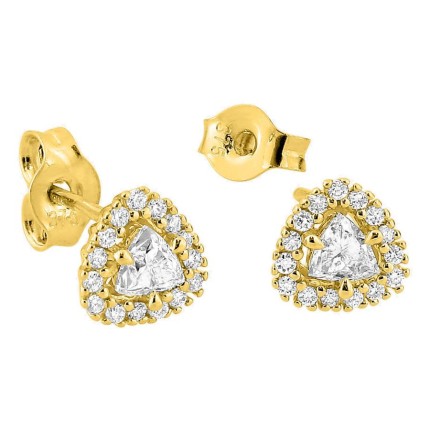 Pendientes de botón de oro amarillo 9K con diamantes creados 0,27 ct y centro de talla trillón en halo