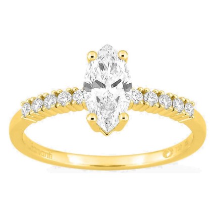 Anel solitário acompanhado em ouro amarelo 18K com diamantes criados 0,85 ct lapidação marquise