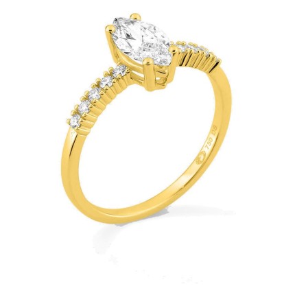 Anel solitário acompanhado em ouro amarelo 18K com diamantes criados 0,85 ct lapidação marquise