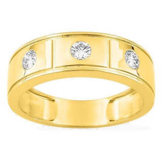 Anillo de oro amarillo 9K con 3 diamantes creados 0,45 ct en engaste cerrado