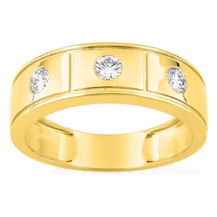 Anillo de oro amarillo 9K con 3 diamantes creados 0,45 ct en engaste cerrado