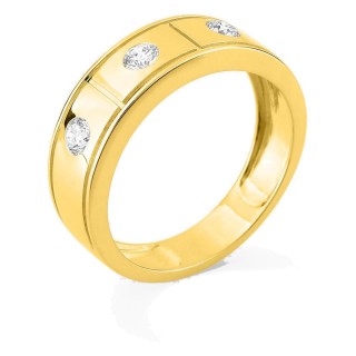 Anel em ouro amarelo 9K com 3 diamantes criados 0,45 ct em cravação fechada