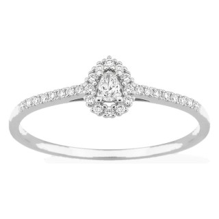 Anillo de oro blanco 9K con diamantes creados 0,16 ct y centro de talla pera 0,05 ct en halo
