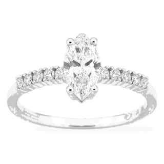 Anel solitário acompanhado em ouro branco 18K com diamantes criados 0,85 ct lapidação marquise