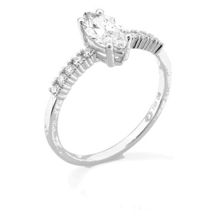 Anel solitário acompanhado em ouro branco 18K com diamantes criados 0,85 ct lapidação marquise