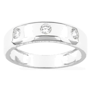 Anillo de oro blanco 9K con 3 diamantes creados 0,30 ct en engaste cerrado