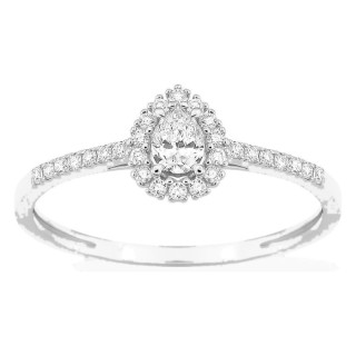 Anillo de oro blanco 9K con diamantes creados 0,29 ct y centro de talla pera 0,15 ct en halo