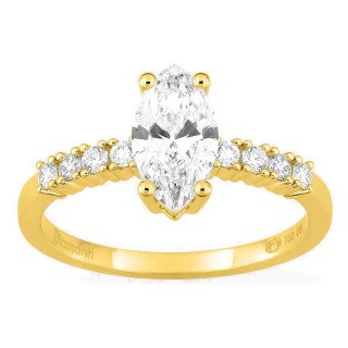Anillo solitario acompañado de oro amarillo 18K con diamantes creados 1,21 ct talla marquesa