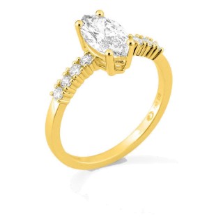 Anel solitário acompanhado em ouro amarelo 18K com diamantes criados 1,21 ct lapidação marquise