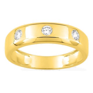 Anillo de oro amarillo 9K con 3 diamantes creados 0,30 ct en engaste cerrado
