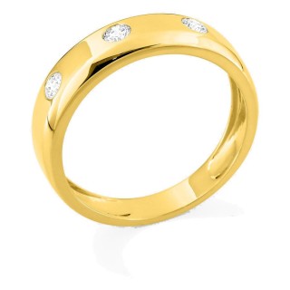 Anillo de oro amarillo 9K con 3 diamantes creados 0,30 ct en engaste cerrado