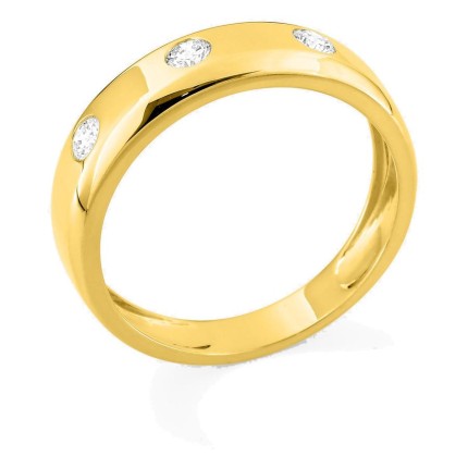 Anel em ouro amarelo 9K com 3 diamantes criados 0,30 ct em cravação fechada