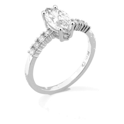 Anel solitário acompanhado em ouro branco 18K com diamantes criados 1,21 ct lapidação marquise