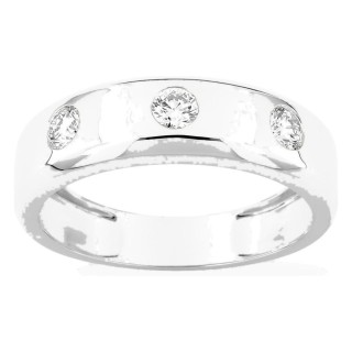 Anel em ouro branco 9K com 3 diamantes criados 0,45 ct em cravação fechada