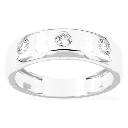 Anel em ouro branco 9K com 3 diamantes criados 0,45 ct em cravação fechada