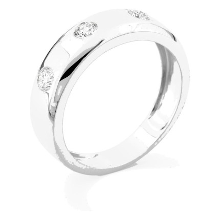 Anel em ouro branco 9K com 3 diamantes criados 0,45 ct em cravação fechada