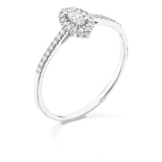 Anel em ouro branco 9K com diamantes criados 0,18 ct e centro de lapidação marquise 0,06 ct em halo