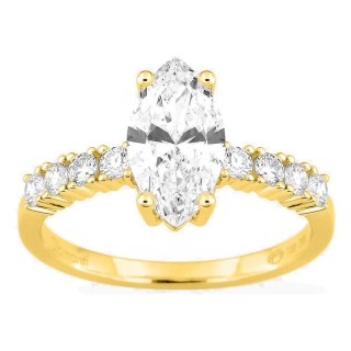 Anel solitário acompanhado em ouro amarelo 18K com diamantes criados 1,82 ct lapidação marquise