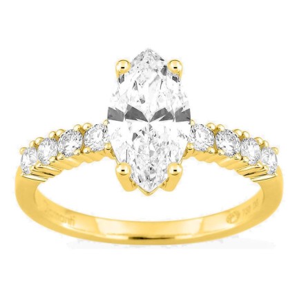 Anillo solitario acompañado de oro amarillo 18K con diamantes creados 1,82 ct talla marquesa