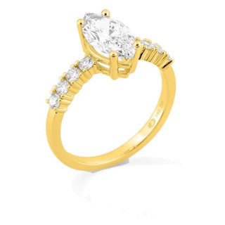 Anillo solitario acompañado de oro amarillo 18K con diamantes creados 1,82 ct talla marquesa