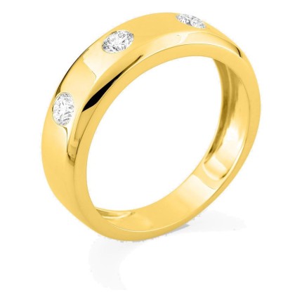 Anillo de oro amarillo 9K con 3 diamantes creados 0,45 ct en engaste cerrado
