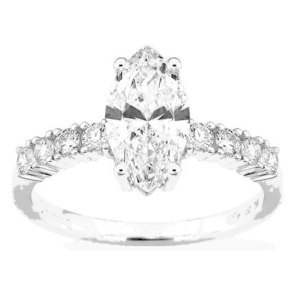 Anel solitário acompanhado em ouro branco 18K com diamantes criados 1,82 ct lapidação marquise
