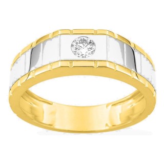 Anel bicolor em ouro amarelo 9K e ródio com diamante criado 0,15 ct em cravação fechada