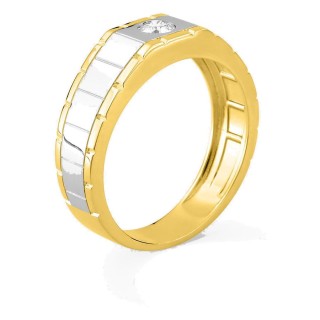 Anillo bicolor de oro amarillo 9K y rodio con diamante creado 0,15 ct en engaste cerrado
