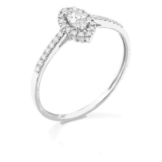 Anel em ouro branco 9K com diamantes criados 0,26 ct e centro de lapidação marquise 0,12 ct em halo